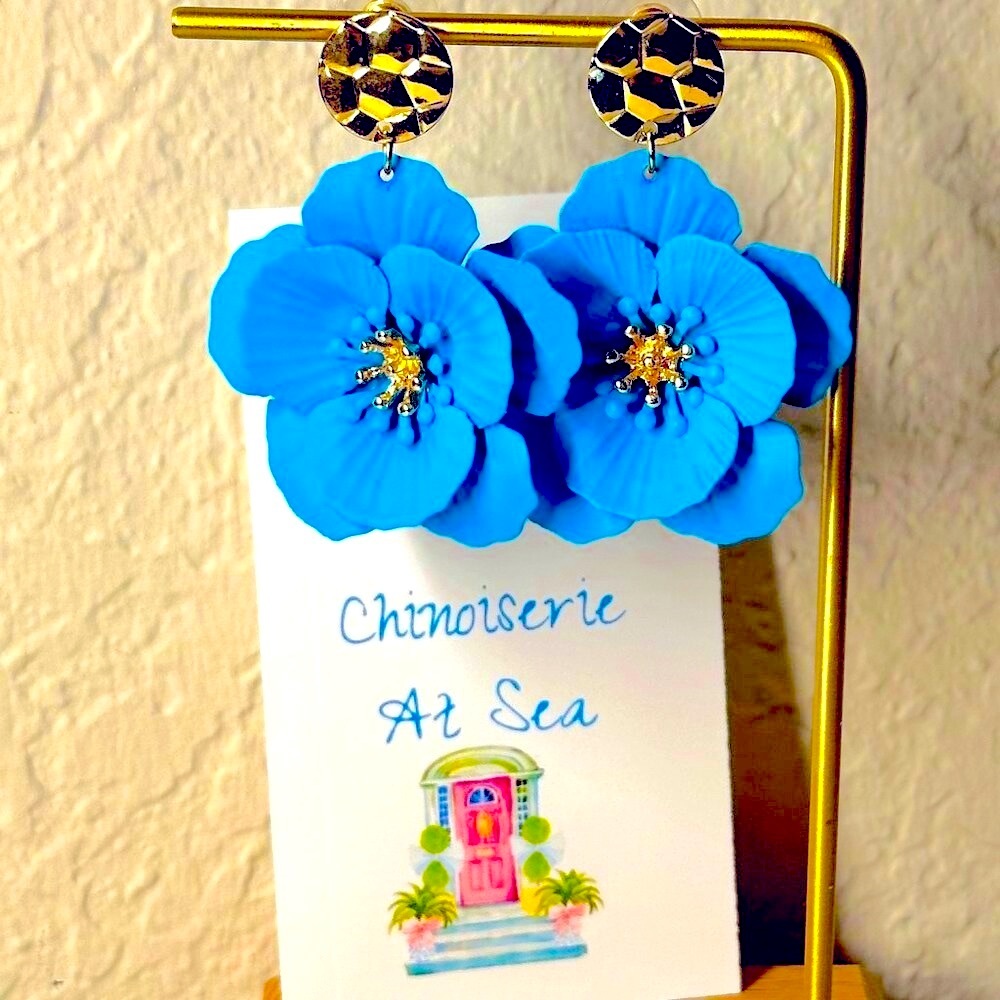 Blue Daisy Flower Petal Earrings-NIB